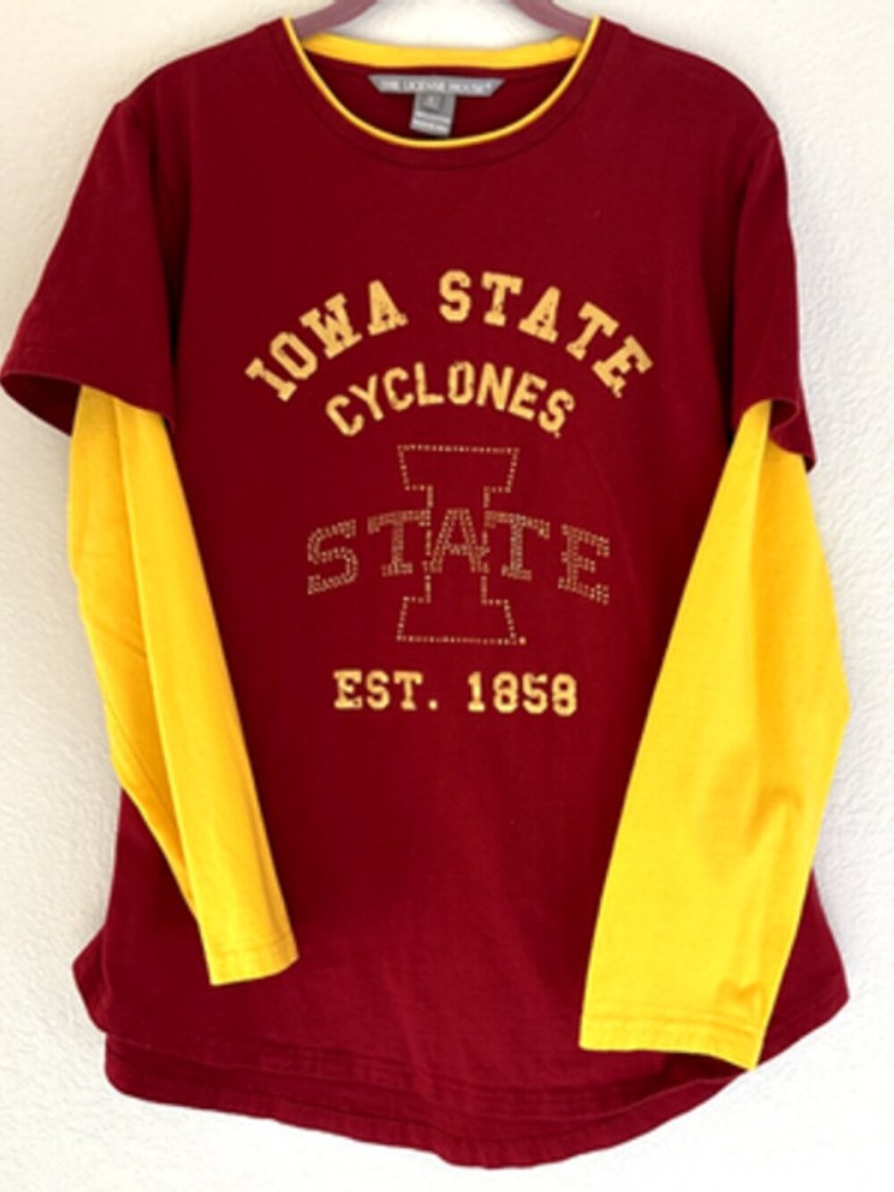Iowa State long sleeve t-shirt Size L creative apparel women crimson and gold